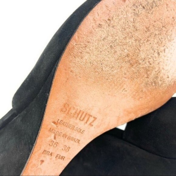 Schutz Black Suede Lace Up Wedges Pointed Toe - Picture 7 of 7